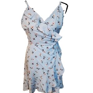 Romwe Blue Floral Wrap Dress Large NWT